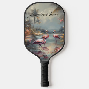 Raquette De Pickleball vintage peinture botanique flamants gos personnali
