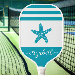 Raquette De Pickleball Vintage plage bleu turquoise nom d'étoile de mer
