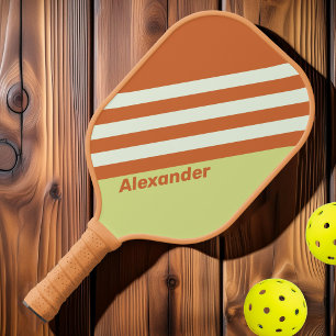 Raquette De Pickleball Vintage Sport Cactus Désertique Rayé avec Nom