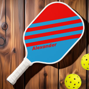 Raquette De Pickleball Vintage Sport Électrique Bleu Rouge rayures avec n