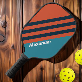 Raquette De Pickleball Vintage Sport Turquoise Splash Stripes avec nom