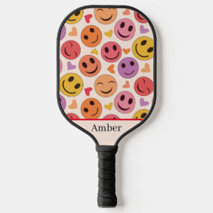 Raquette De Pickleball Visages heureux souriants avec cœurs Personnalisés