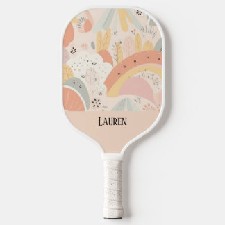 Raquette De Pickleball Whimsical Boho Pastel Personnalisé Abstrait Floral