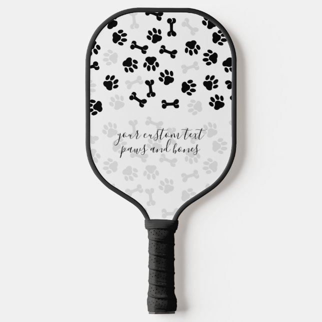 Raquette De Pickleball White Black Pet Dog Cat Bone Paws script (Recto)