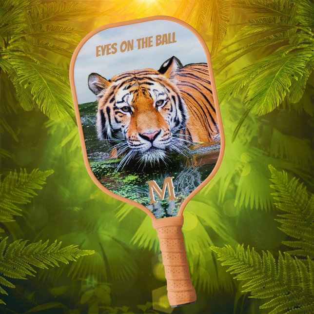 Raquette De Pickleball Yeux d'Humour sur le monogramme du tigre de balle (Créateur téléchargé)