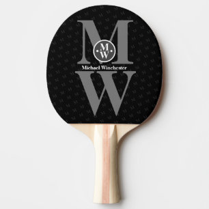 Raquette De Ping Pong 2 lettres personnalisées Monogramme vertical noir