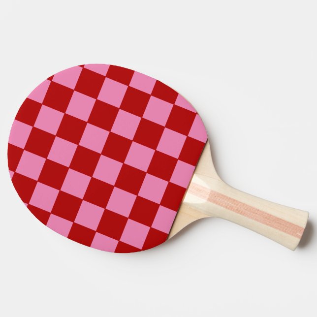 Raquette De Ping Pong à damiers rouge et rose chaud (Côté)