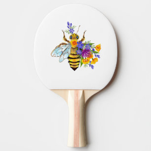 Raquette De Ping Pong Abeille à fleurs avec plantes sauvages