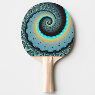 Raquette De Ping Pong Abstraite spirale d'art fractal bleu turquoise ora
