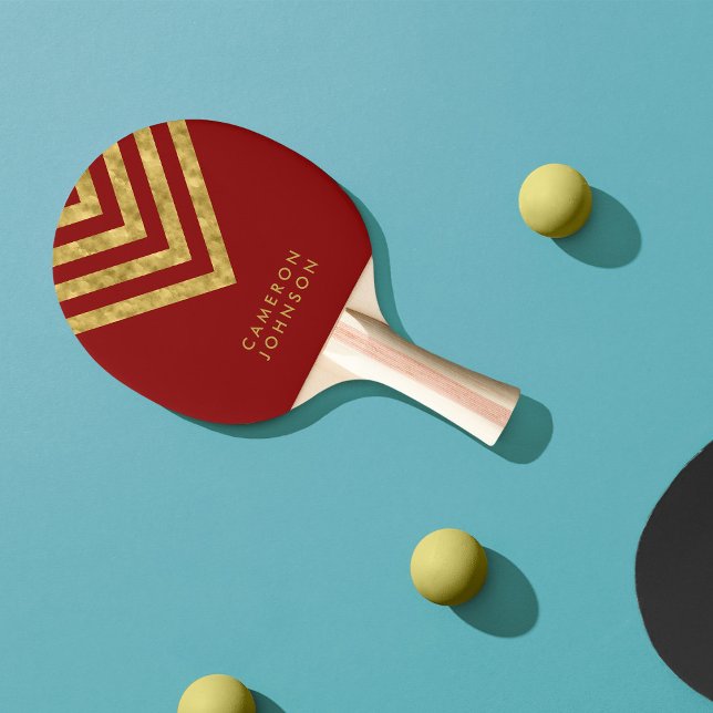 Raquette De Ping Pong Ajouter le nom Red et Faux Gold Chevron (Créateur téléchargé)