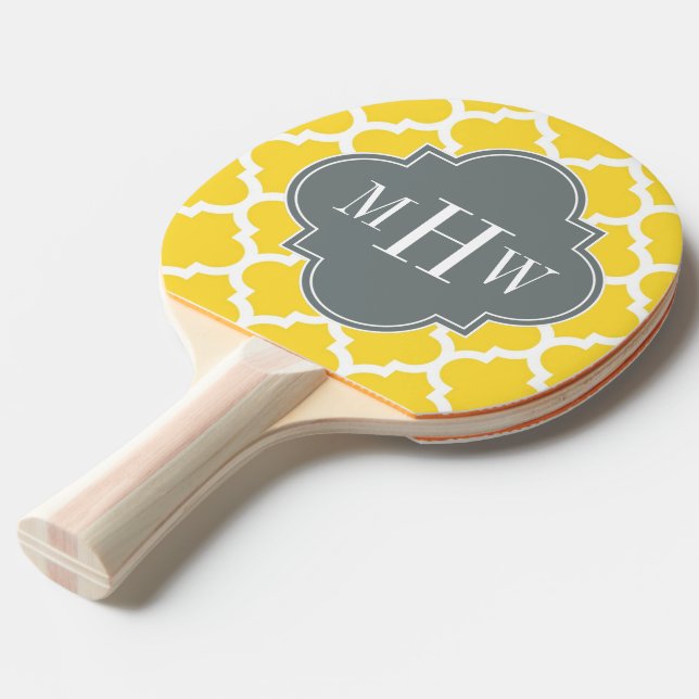 Raquette De Ping Pong Ananas Marocain #5 Charbon 3 Monogramme initial (Devant Angle)