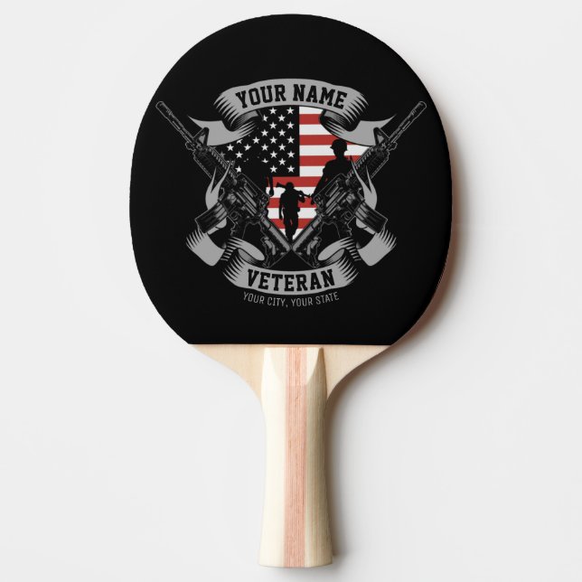 Raquette De Ping Pong Ancien combattant américain personnalisé Fière Vet (Devant)