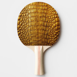Raquette De Ping Pong Ancien Crocodile d'or Alligator Peau Faux Cuir