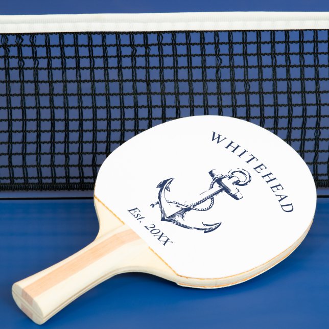 Raquette De Ping Pong Ancre nautique Monogramme blanc (Insitu)