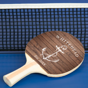 Raquette De Ping Pong Ancre Naútíque Monogramme Bois Brun