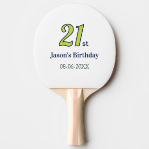 Raquette De Ping Pong anniversaire 21 ans nom lettre gras jaune bleu ver