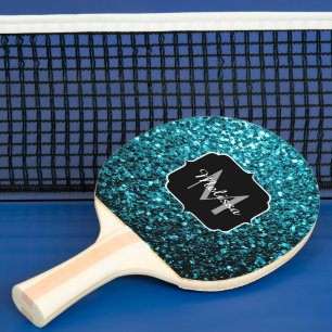 Raquette De Ping Pong Aqua bleu brillant faux paillettes scintillent Mon
