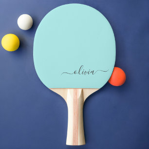 Raquette De Ping Pong Aqua Blue Turquoise Moderne Script Girl Monogramme