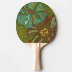 Raquette De Ping Pong Aqua et fleurs oranges brûlées sur l'arrière -