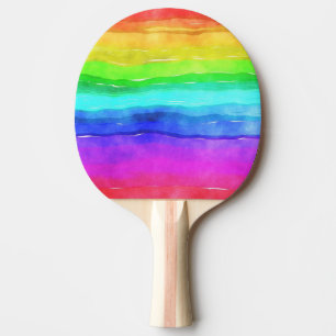 Raquette De Ping Pong Aquarelle Abstraite Peint Rayures arc-en-ciel
