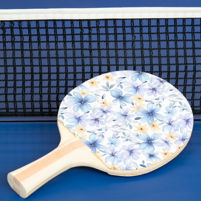 Raquette De Ping Pong aquarelle bleu floral transparent (Insitu)