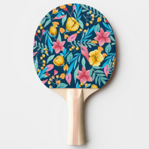 Raquette De Ping Pong Aquarelle botanique : fleurs, ornement feuille.