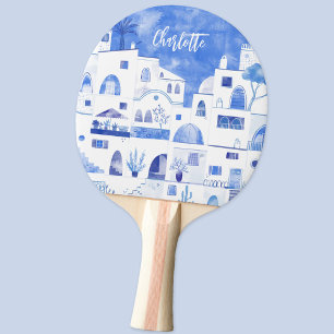 Raquette De Ping Pong Aquarelle de l'île grecque Santorin Oia Personnali