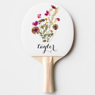 Raquette De Ping Pong Aquarelle élégante Florales Nom personnalisé