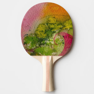 Raquette De Ping Pong Aquarelle Et Encre Art Impressionniste Abstrait