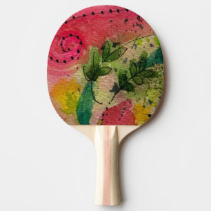 Raquette De Ping Pong Aquarelle Et Encre Impressionnisme Abstrait Art