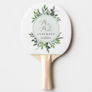 Raquette De Ping Pong aquarelle feuillue M. et Mme mariage