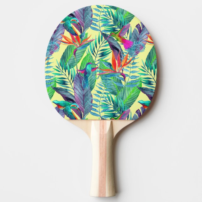 Raquette De Ping Pong Aquarelle Humminbirds dans la jungle (Devant)