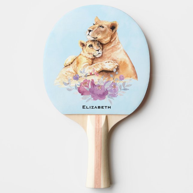 Raquette De Ping Pong Aquarelle mignonne Mère Lion & Cub (Devant)