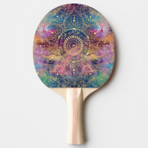 Raquette De Ping Pong Aquarelle or et nébuleuse mandala