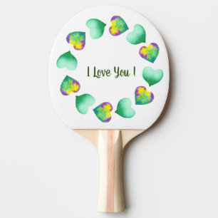 Raquette De Ping Pong Aquarelle romantique Cute Vert Saint Valentin