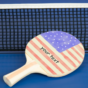 Raquette De Ping Pong Aquarelle rustique USA drapeau américain Texte per