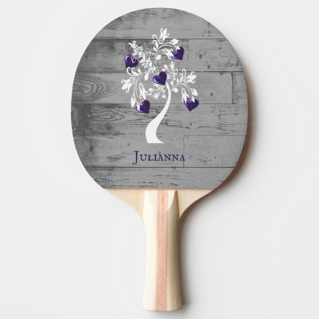 Raquette De Ping Pong Arbre pourpre des coeurs Personnalisé (Devant)