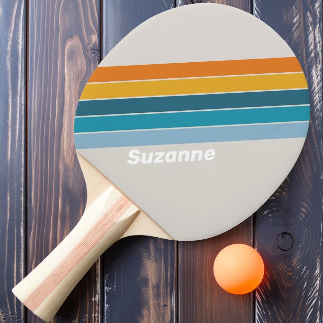 Raquette De Ping Pong Arc-en-ciel rétro avec nom (Créateur téléchargé)