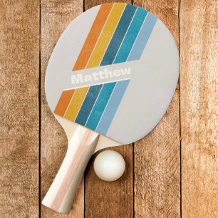 Raquette De Ping Pong Arc-en-ciel Rétro en détresse avec nom