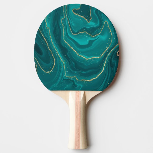 Raquette De Ping Pong Arrière - plan en marbre liquide turquoise avec (Devant)