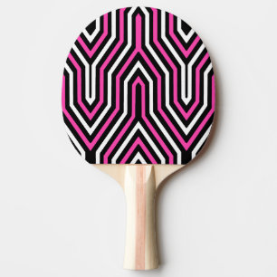 Raquette De Ping Pong Art Déco Géométrique - rose fushia, noir et blanc