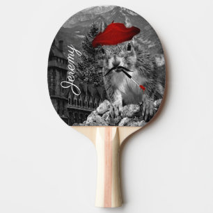 Raquette De Ping Pong Artiste-peintre drôle d'écureuil avec nom