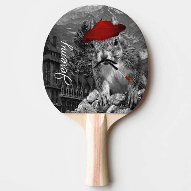 Raquette De Ping Pong Artiste-peintre drôle d'écureuil avec nom (Devant)