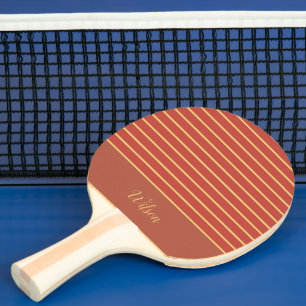 Raquette De Ping Pong Automne Brûlé Orange et Or Nom de famille rayé
