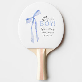Raquette De Ping Pong Baby shower Bleu Bow Invitation, Baby shower garço