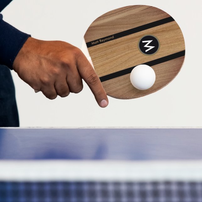 Raquette De Ping Pong Bande de bois Brown rustique Monogramme (Insitu)