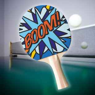 Raquette De Ping Pong Bande dessinée colorée moderne BOOM Typographie