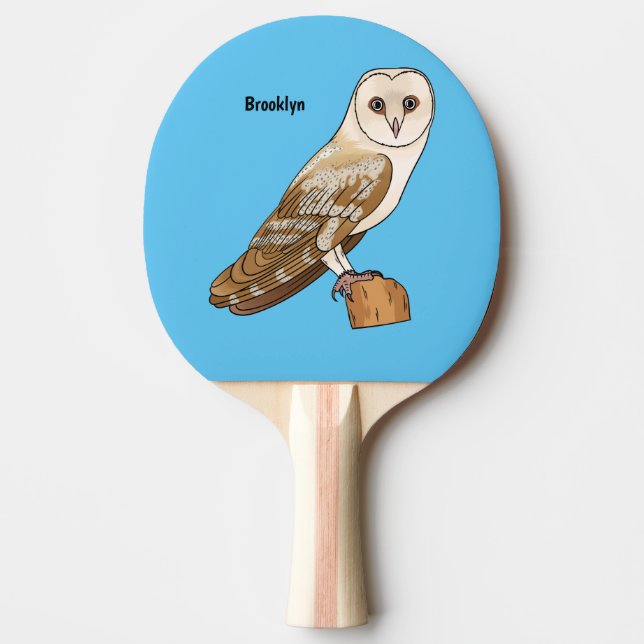 Raquette De Ping Pong Barn owl bird cartoon illustration   (Devant)