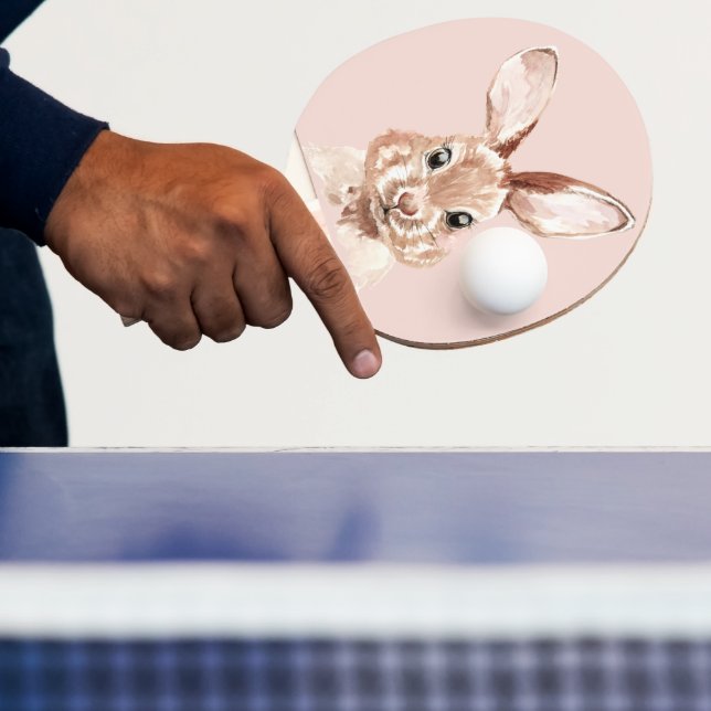 Raquette De Ping Pong Beauté moderne Pastel Rose Aquarelle Bunny Lovely (Insitu)