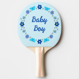 Raquette De Ping Pong Bébé bleu Papillons et fleurs personnalisés